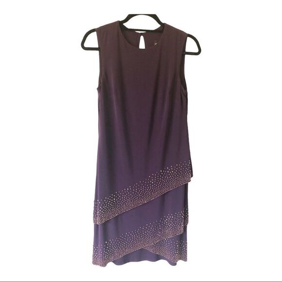 Betsy & Adam Purple Sleeveless 3 Tiered Beaded Cocktail Dress Size 4 - Picture 1 of 12